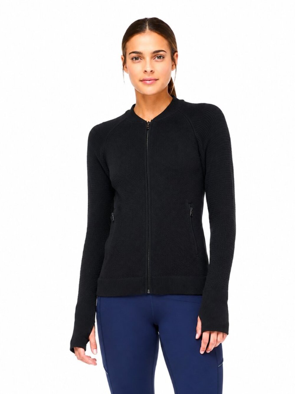 Lululemon Textured Full-Zip Black Jacket Long Sleeves Zippered Pockets - Picture 2 of 10